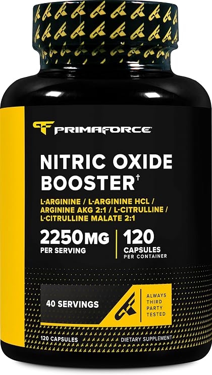 Primaforce Nitric Oxide Booster (2,250mg) 120 Capsules, 40 Servings | Nitric Oxide Boosting Blend for Pre-Workout and Post-Workout
