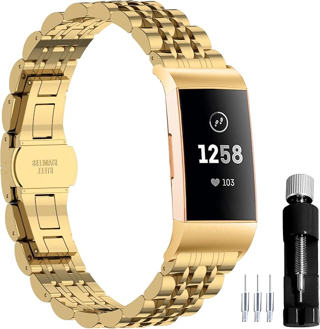 Metal Watch Band Stainless Steel Compatible with Fitbit Charge 4/Charge 3/SE Wristband Replacement Strap for Women Men