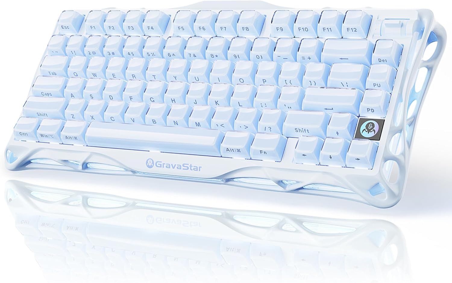 GravaStar Mercury K1%75 Mavi Oyun Klavyesi, Alüminyum Alaşımlı Mekanik Klavye, Contalı Çalışırken Değiştirilebilir Soket, Doğrusal Anahtarlar, RGB Arka Aydınlatma, Oyun, Ofis