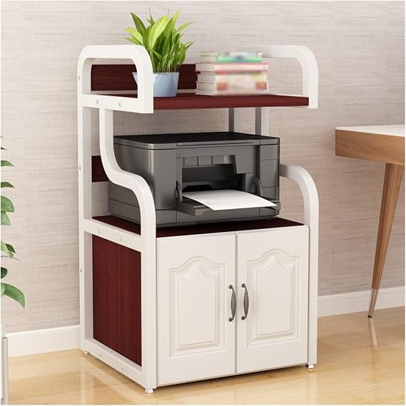 FUKUHARA Printer Stand Floor-Standing Desktop Printer Stand 3-Layer with Storage Wooden Table Organizer Home Office & Organization Office Printer Table(D)