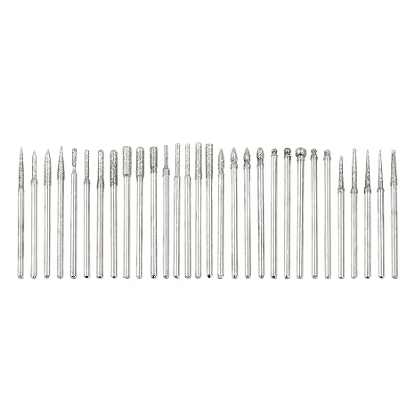 30Pcs Diamond Burr Bits Diamond Jewelry Drill Bits for Glass Shells Gemstones, Compatible with Dremel Rotary Tool, 1/8" (3mm) Shank