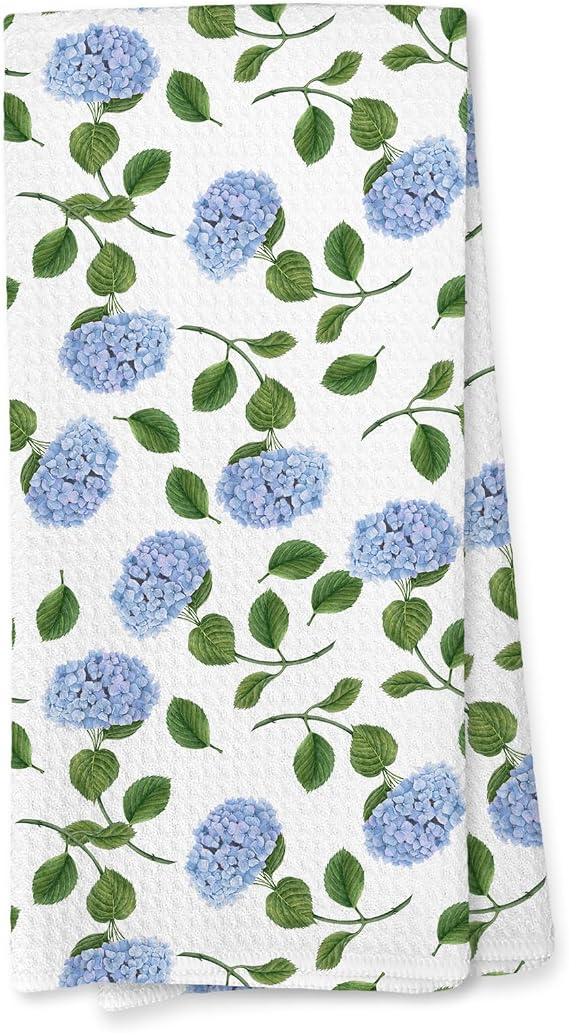 Giosve Hydrangea Floral Kitchen Towels, Hydrangea Decor Hand Towels for Bathroom, Blue and White Flowers Decorative Dish Tea Towels for Kitchen, Floral Bathroom Decor, 16x24 Inch