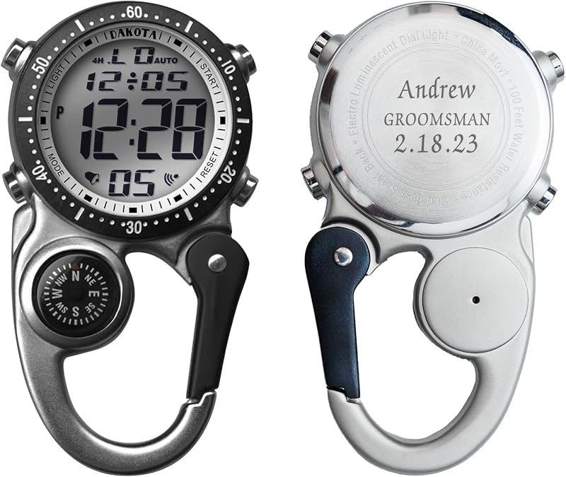 Dakota Personalized Outdoor Gear and Workwear for Men, Engraved Digital Clip Watch, Customized Groomsmen, Corporate and Father's Day Gifts