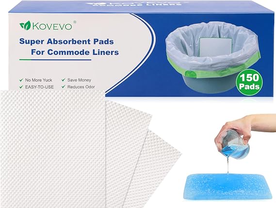 150 PCS Bedside Commode Absorbent Pads for Adult Toilet Chair Bucket