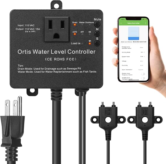 WiFi Sump Pump Controller and Alarm, Check Water Level Status, Timely Alerts for Pump Failures & Overload, Keep Your Basement Dry, Perfect for Sewage Pits, Submersible, Utility, Water Well Pumps