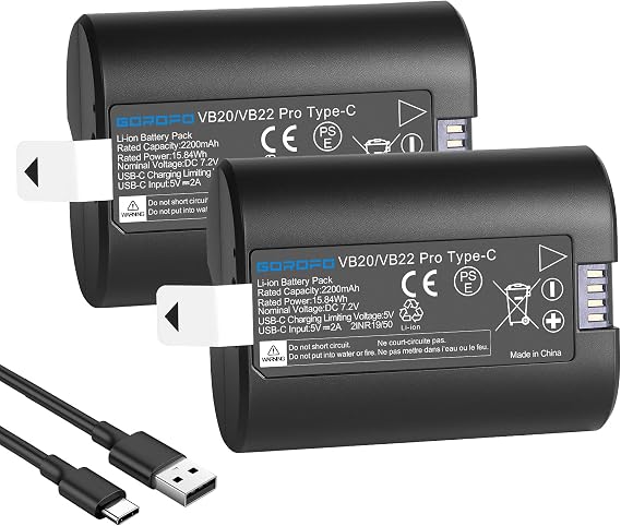 1-Pack Godox VB22 VB20 Replacement Lithium Battery with Type-C Cable