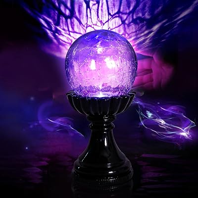 WONDER GARDEN Halloween Crystal Ball Light Up, Purple Mystic Cracked Glass Ball Witch Crystal Ball Table Halloween Decoration or Gift