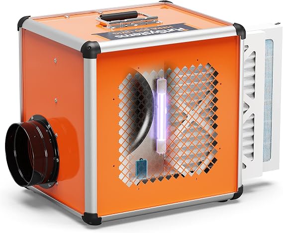 PURISYSTEMS Air Scrubber, Industrial/Commercial Air Purifier with Light/Ion Generator, 5-Stage Filtration, 800 sq.ft, 600 CFM, Stackable, GFCI Outlet, Heavy Duty Negative Air Machine