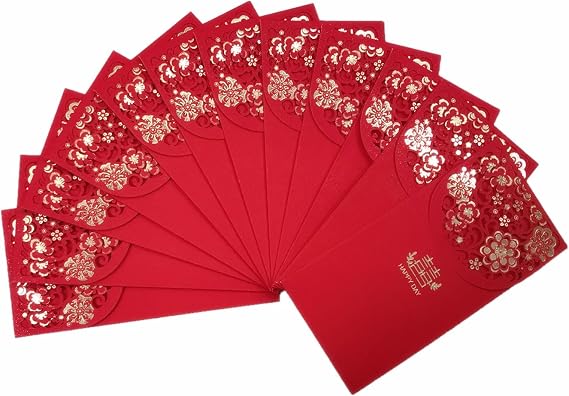 Angel mall Pack-12 Chinese Red Envelopes - Lucky Money Gift Envelopes Red Packet for New Year, Birthday, Wedding (7 x 3.5 in) (The wedding)