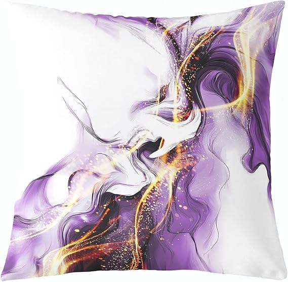 Feelyou Modern Abstract Throw Pillow Covers 1 Pcs Purple Gold Black Cushion Case Abstract Art Decor Pillowcase Luxury Indoor Outdoor Super Soft 20 x 20-Inch
