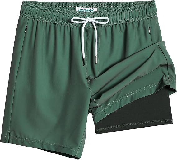 maamgic 2 in 1 Mens Swim Trunks 7 Inch Swim Shorts Swim Suits Board Shorts