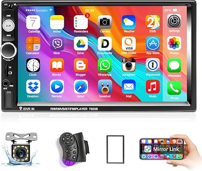 Podofo Double Din Car Stereo Radio with Bluetooth,7 Inch Touchscreen Multimedia Car Audio Receivers Support FMUSBTF CardAUX-inMirror LinkSteering Wheel ControlRemote ControlAHD Backup Camera