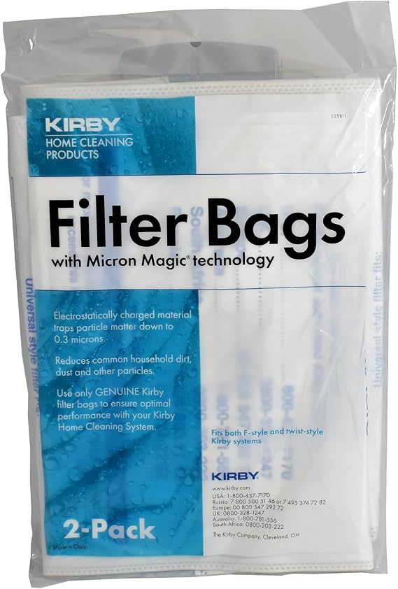 Kirby Micron Magic HEPA Filter Bags 2-Pack | Part #205811 | Genuine Kirby OEM | Fits Avalir, Sentria, G Series | F-Style & Twist-Style