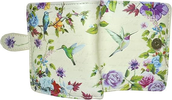 Shag Wear Vintage Hummingbird Small Wallet for Women and Teen Girls Vegan Faux Leather Beige 4.5"