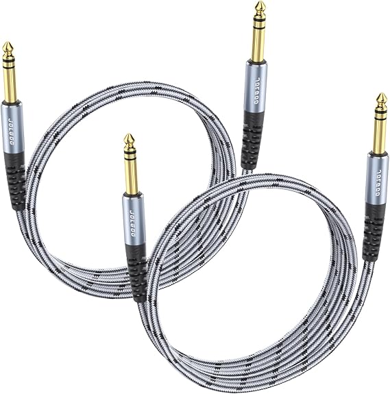 JOLGOO 1/4 Inch TRS Instrument Cable 3.3 FT 2-Pack, Quarter inch Audio Cable, 6.35 Balanced Interconnect Line for Electric Guitar, Bass, Keyboard, Mixer, Amplifier, Speaker, Electric Mandolin