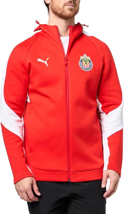 PUMA Men's Chivas Evostripe Hooded Jacket, Red-White AH25, Large