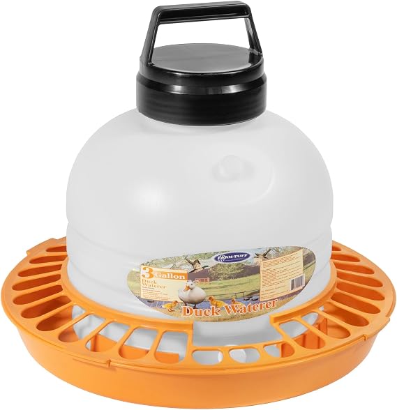 FARM-TUFF Top-Fill Duck Waterer, 3 Gallon Durable BPA-Free Plastic Poultry Waterer with Wide Base & Splash-Reducing Design
