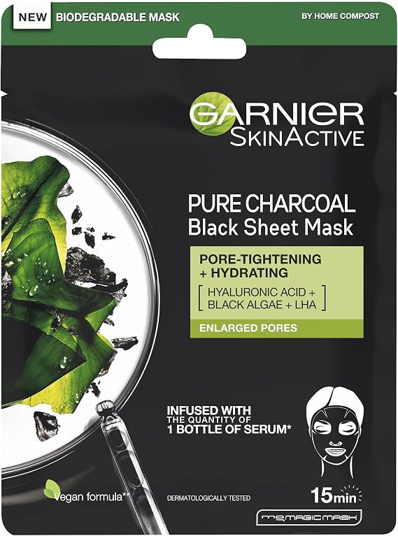 Garnier AHA + BHA Charcoal mattifying serum sheet mask, Purifying, 28g