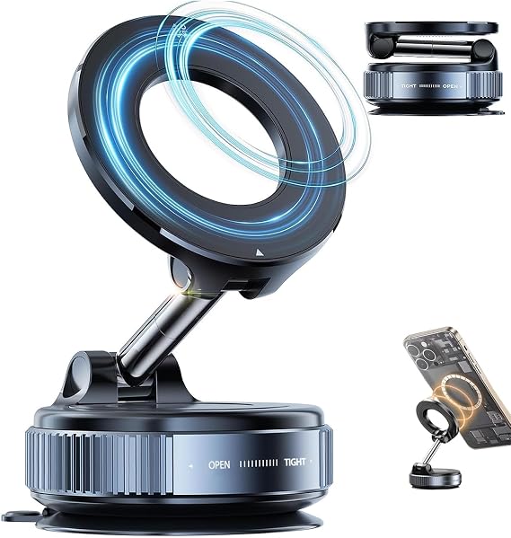 Magnetic Car Phone Holder - Vacuum Suction 360 Adjustable Mount for DashboardWindshield - Compatible with iPhone 1615141312 & Samsung - Strong Magnet for CarGymOffice