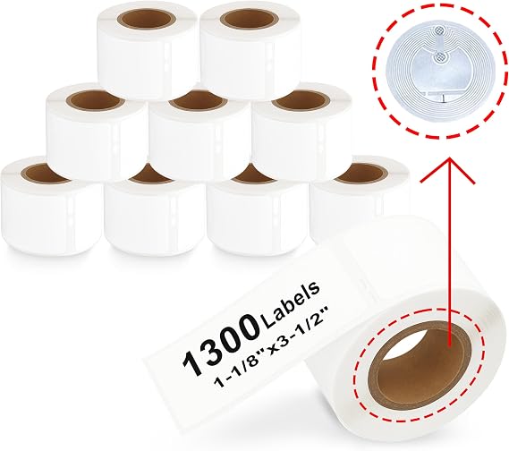 10 Rolls 30251 White Labels 1-1/8" x 3-1/2" RFID Chip 1300 Labels | Compatible with Dymo LabelWriter 550 Printers for Addressing Shipping Warehouses and Offices 130 Labels per Roll