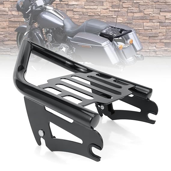 Detachable Rear Luggage Rack Compatible with Harley Touring Street Glide Electra Glide Road Glide Road King 2009-2024 Motorcycle Mounting Rack Grab Handles Bracket (Gloss Black)