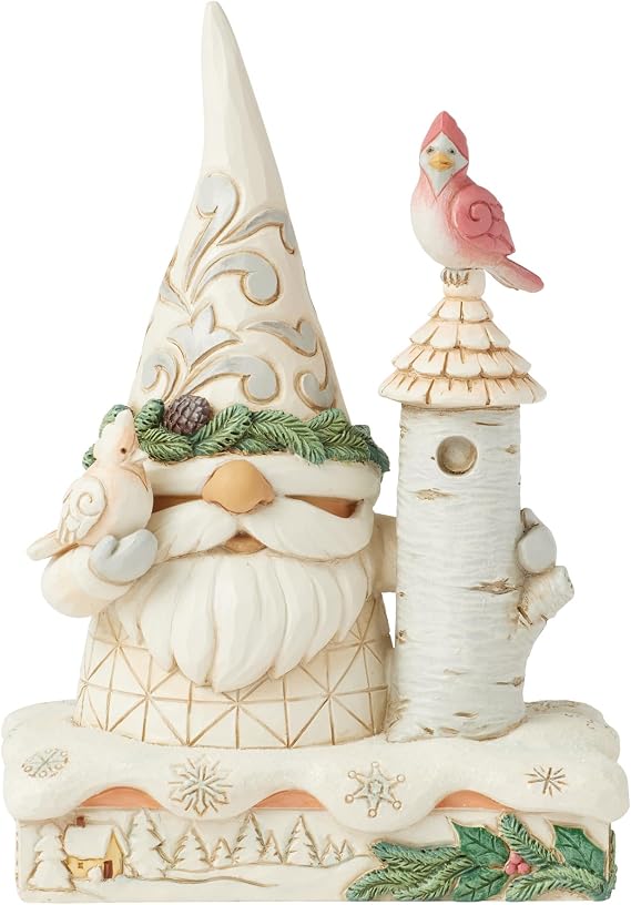 Enesco Jim Shore Heartwood Creek White Woodland Gnome with Birdhouse Figurine, 6.22 Inch, Multicolor