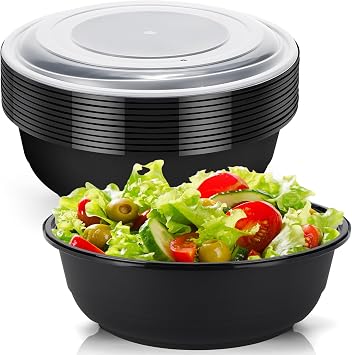 Newtay 135 oz Large Plastic Serving Bowls with Lids Round Extra Large Disposable Salad Bowls Containers Chip Candy Dish for Salads and Snacks Party Picnic Buffet EatingBlack,10 Pack