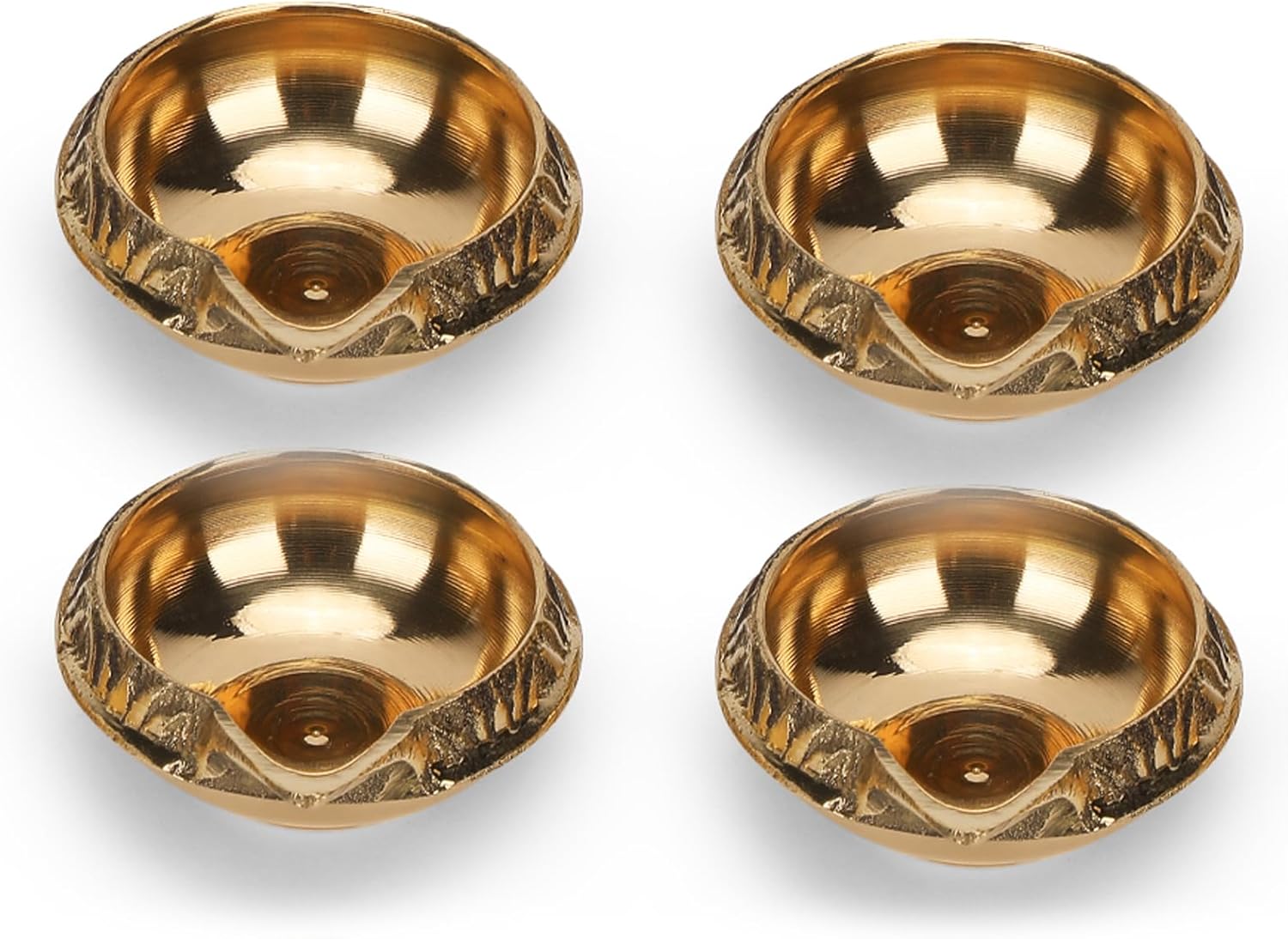 Golden Brass Devla Emboss Diya Deepak – Handmade Traditional Oil Lamp Set of 4 for Diwali Pooja and Home Decoration, Made of Virgin Brass Metal Perfect for Festival Celebrations