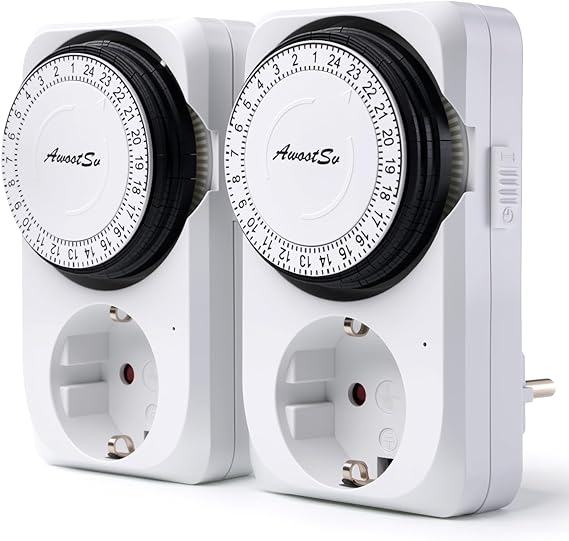 Mechanical Timer Socket 2 Piece 24-Hour Program Analogue Mechanical Timer Socket Daily Timer Switch with Increased Touch Protection 16 A/3600 W with Child Lock