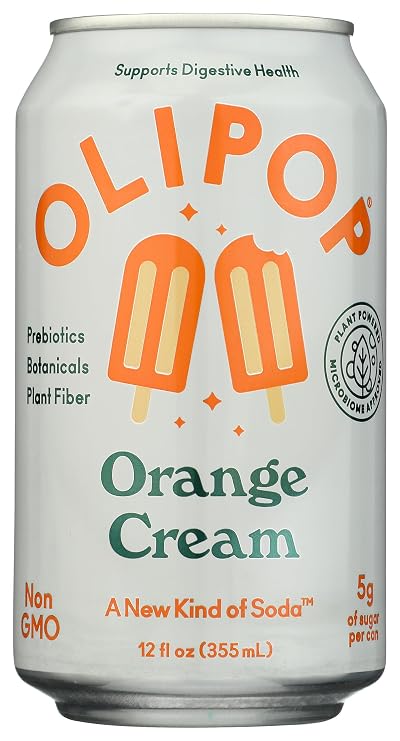 Olipop Prebiotic Soda Pop, Orange Cream, Packed with Prebiotics, Fiber and Botanicals, 12 Oz Can