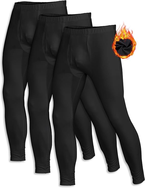 ZUTY 3 Pack Long Johns for Men Thermal Underwear Bottom Fleece Lined Pant Men's Leggings Base Layer for Cold Weather
