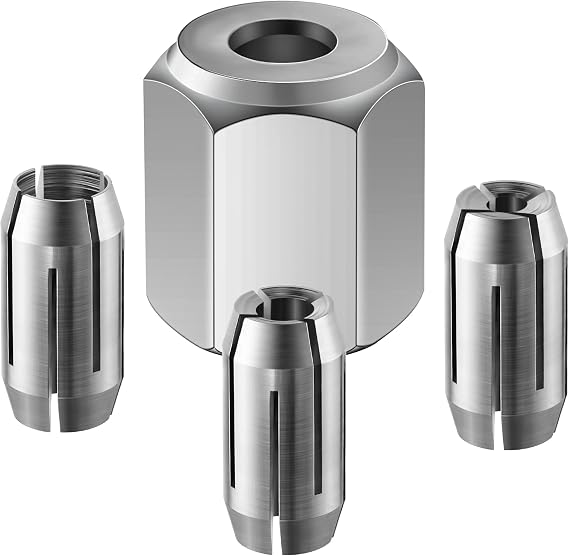 Dreyoo Collet and Nut Kit, Compatible with CN1, 3 Collets and Nut,Silver