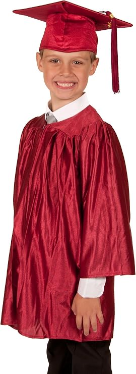 Elementary school Graduation Gown and Cap - Shiny (Maroon, 4'3" - 4'5" (131cm - 138cm))