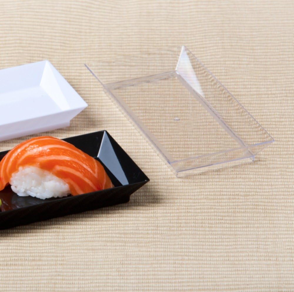 zappy 200 ct 2.5"" x 5"" Elegant Petite Mini Rectangle Tray Appetizer Dessert Plates - Disposable Hard Plastic Miniature Tasting Sushi Trays Sample Dish Party Plates Black