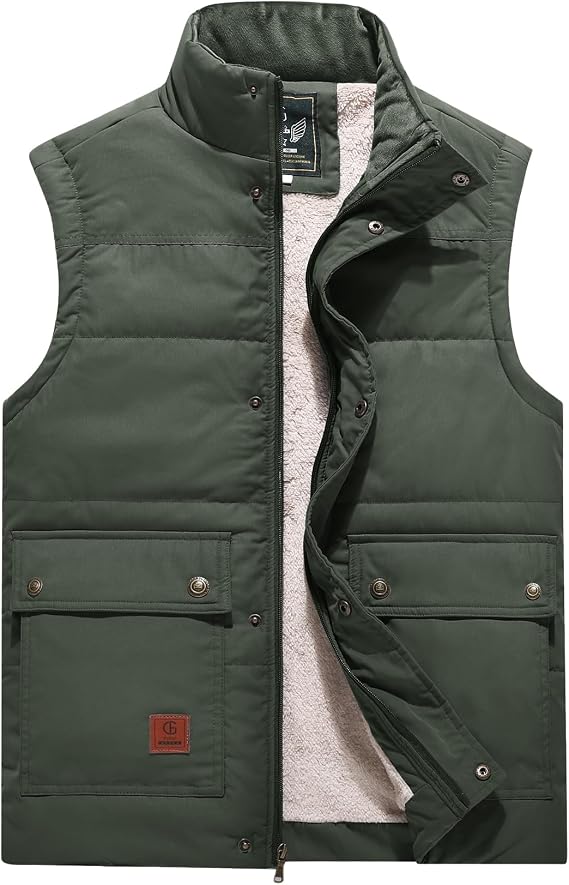 Flygo Mens Winter Warm Padded Puffer Vest Outdoor Fleece Lined Jackets