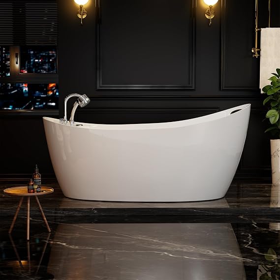 Empava 67" Freestanding Whirlpool Jetted Oval Bathtub, 7 Jets, Pillow