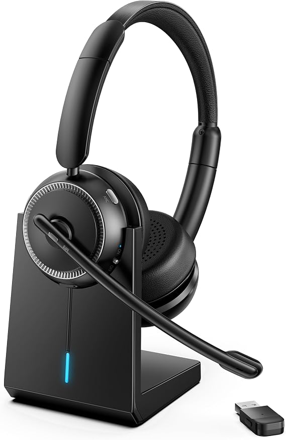 Upgrade ANC & ENC Wireless Headset with Mic for Work(Flip-to-Mute & Dongle)