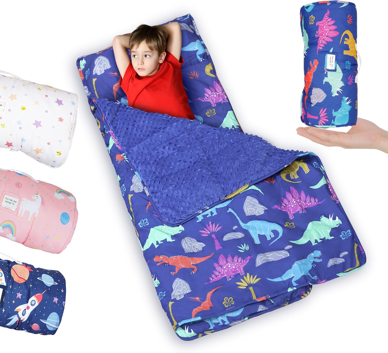 Toddler Sleeping Bag, Spaceship Toddler Nap Mat for Daycare or Preschool, Extra Large Kids Nap Mats with Pillow & Blanket