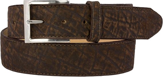 El Presidente Mens Rustic Brown Elephant Print Leather Cowboy Belt Silver Tone Buckle Cinto