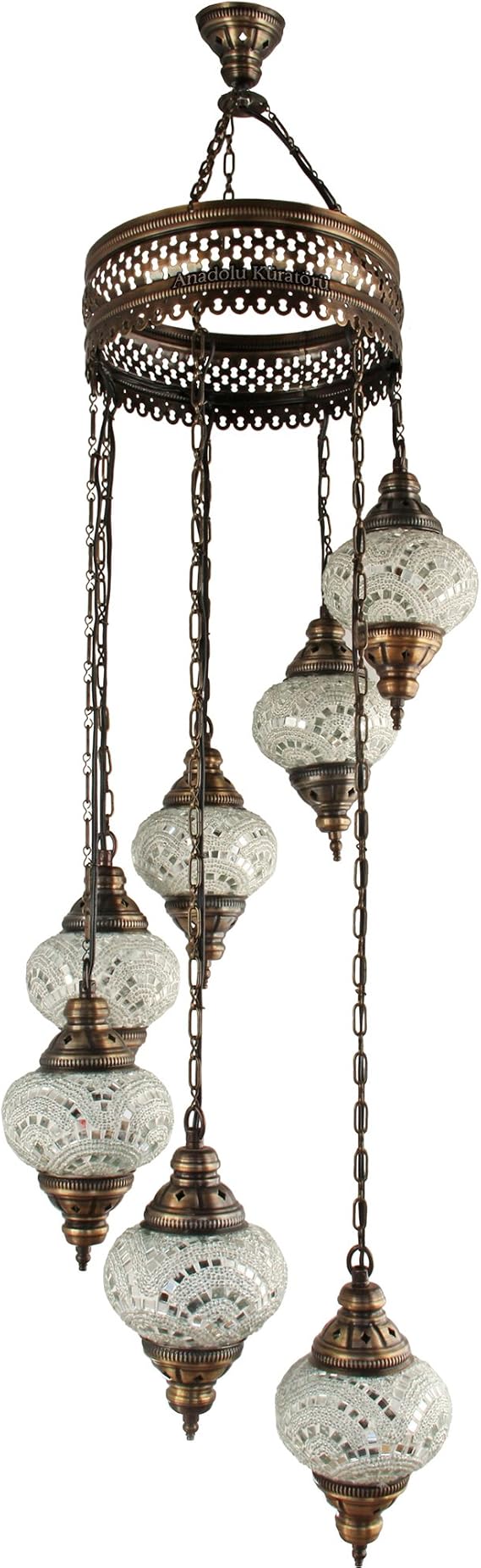 Chandelier, Ceiling Lights, Turkish Lamps, Hanging Mosaic Lights, Pendant, White Glass, Color Glass, Moroccan Lantern, 7 Bulbs