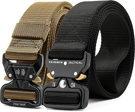 FAIRWIN Men's Tactical Belt, 2 Pack 1.5 Inch Military Tactical Belts for Men, Web Belt Nylon Belt - Work Tool Belt