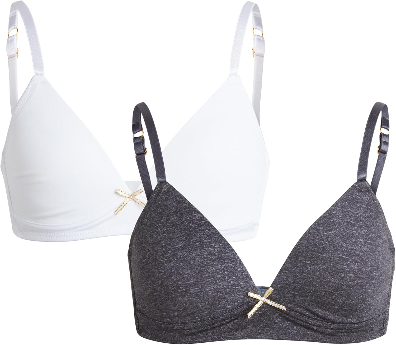 Nicole Miller Girls Training Bras - 2 Pack Molded Microfiber A-Cup Bra, Adjustable Straps - No Wire Bra for Girls 30A-36A