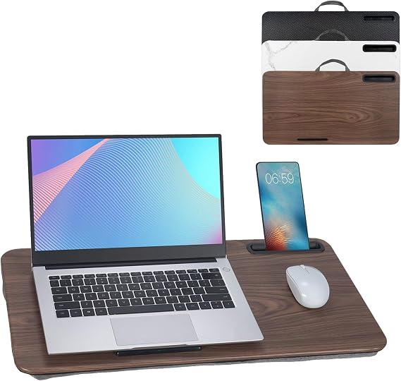 Portable Laptop Desk Fits Up to 16 Laptops, with Tablet Slot, Built-in Cushion, Great for Home & Office,Lap Desk for Laptop,Lap Desk with Cushion (Brown, Large)