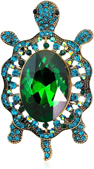 Shiny Crystal Sea Turtle Tortoise Animal Brooches Pins Jewelry for Women Girls