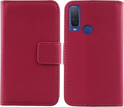Genuine Leather Case TPU Silicone Shell for Alcatel 1L 2021 6.1 Wallet Premium Flip Protection Cover Skin Pouch with Card Slot Rose