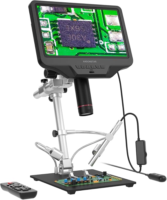 Andonstar AD409 Pro 10.1'' HDMI Digital Microscope with Endoscope | Metal Lens Soldering Microscope, UV Filter, 300X USB Electronic Camera for PCB Soldering, Windows PC Compatible