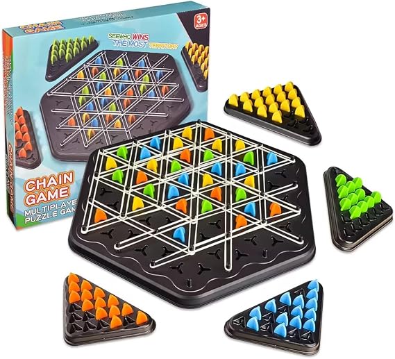 SUOXU Triangle Board Game Territory Capture Family Game,Chain Triggle Chess Brain Teaser Strategy Puzzle Toys 2 to 4 Players,6 Years Old and Above Boys Girls Christmas Birthday Gifts Kids Toys