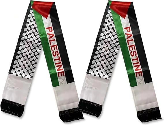 Palestinian Scarf, 2Pcs Double-Sided Palestine Flag Scarf Fade Resistant Islamic Scarf Jerusalem Arab Satin Scarves & Wraps Gifts for Muslims Men Women Holiday