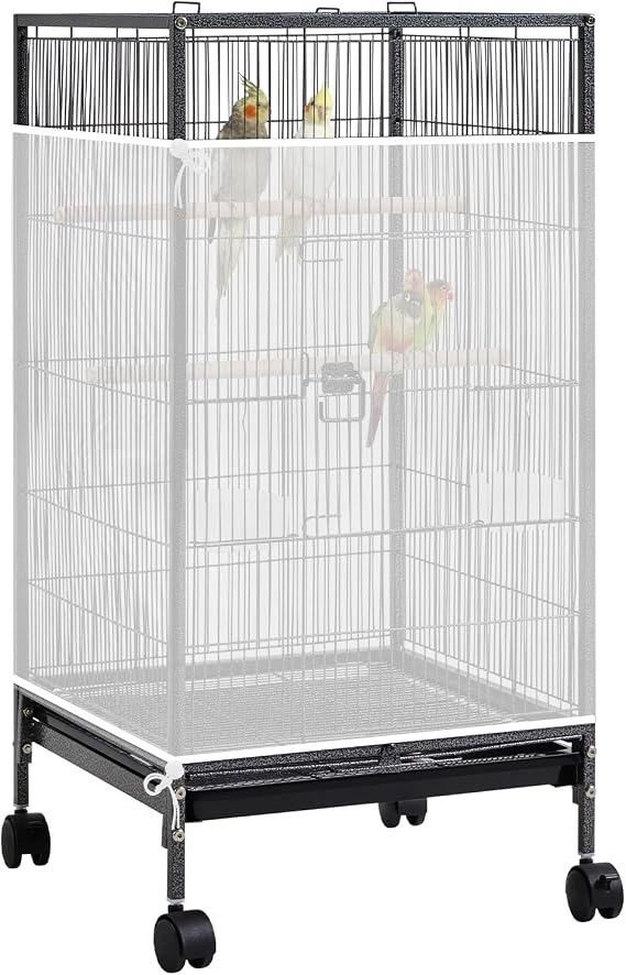 Trinkrittey Large Bird Cage Seed Catcher, 31 x 118 inches Adjustable Large Bird Cage Cover Elastic Band Mesh Cages Cover Skirt Nylon Mesh for Parakeet Parrot Cages