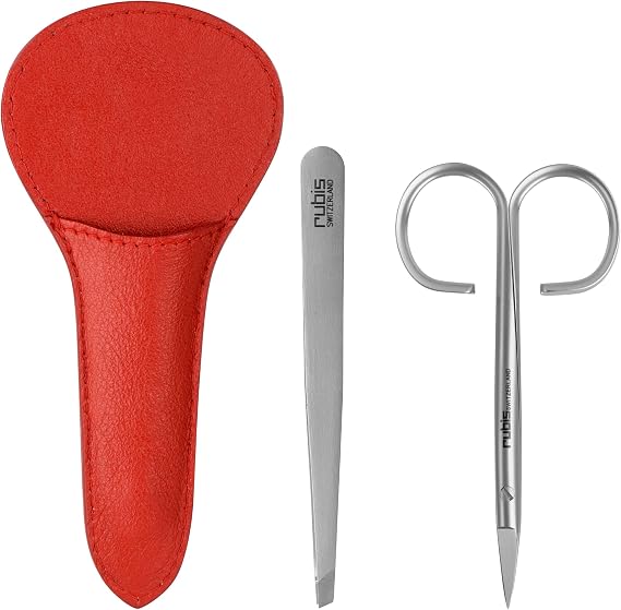 1K413R Rubis 1K102 tweezers and 1F000 classic scissors in red leather dbl sleeve